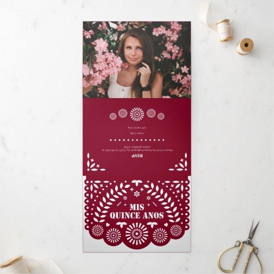 Burgundy Papel Picado Mis Quince Años Tri-Fold