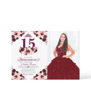 Burgundy Pink Floral Quinceanera Birthday Photo
