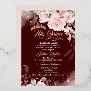 Burgundy Pink Floral Rose Mis Quince Quinceanera Foil