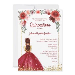 Burgundy Pink Gold Floral Princess Quinceanera
