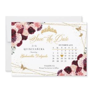 Burgundy Pink & Gold Quinceañera Save The Date
