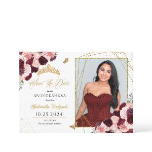 Burgundy Pink Photo Card Quinceañera Save The Date