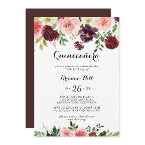 Burgundy Pink Purple Spring Floral Quinceañera