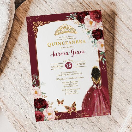 Burgundy Pink Quinceañera Princess Mis Quince Anos