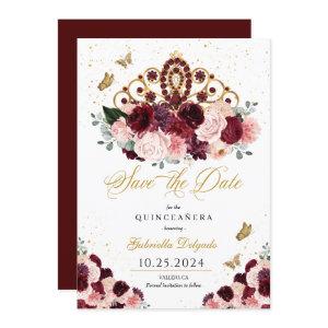 Burgundy Pink Tiara Save The Date Quinceañera