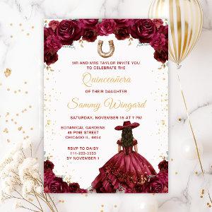 Burgundy Princess Floral Charro Quinceañera