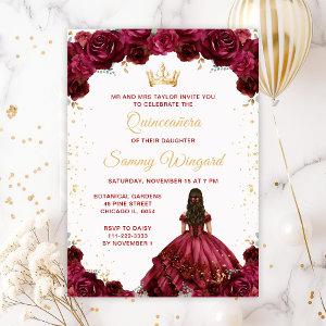 Burgundy Princess Floral Quinceañera
