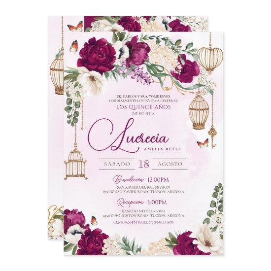 Burgundy Purple gold Butterfly Elegant Quinceañera