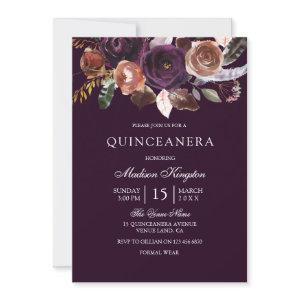 Burgundy Purple Plum Peach Floral Quinceanera