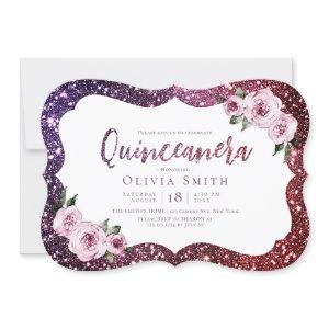 Burgundy purple sparkle glitter floral Quinceanera