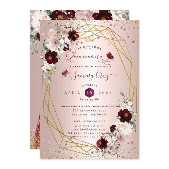 Burgundy Quinceanera H2 Flowers Dusty Rose Blush I