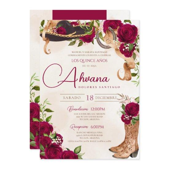 Burgundy Quinceanera Roses Vintage Charro Western