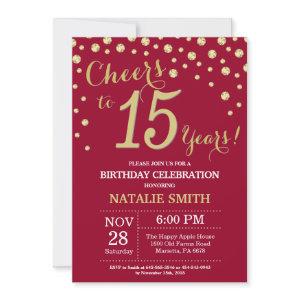 Burgundy Red and Gold 15th Birthday Diamond