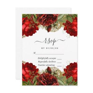 Burgundy Red and Gold Vintage Roses Quinceañera RSVP Card