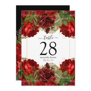 Burgundy Red and Gold Vintage Roses Table Number