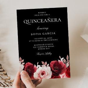 Burgundy Red Black Enchanted Roses Quinceanera