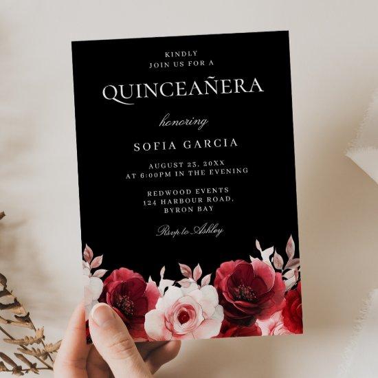 Burgundy Red Black Enchanted Roses Quinceanera