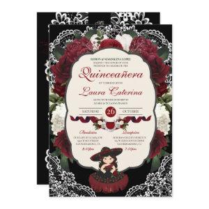 Burgundy Red Black Floral Elegant Charro Quince