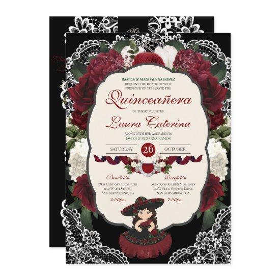 Burgundy Red Black Floral Elegant Charro Quince