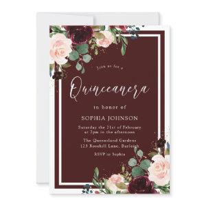 Burgundy Red & Blush Floral Quinceanera Party