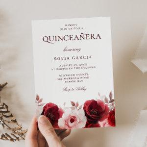 Burgundy Red Elegance Red Rose Quinceanera