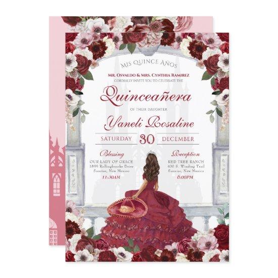 Burgundy Red Elegant Charro Princess Quinceanera
