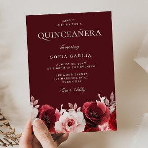 Burgundy Red Enchanted Red Rose Quinceanera