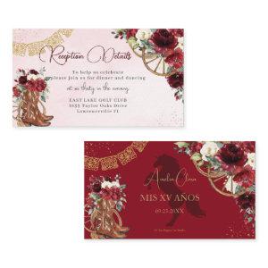 Burgundy Red Floral Charro Quinceañera Reception Enclosure Card