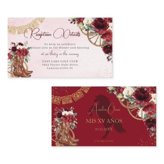 Burgundy Red Floral Charro Quinceañera Reception Enclosure Card