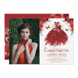 Burgundy Red Floral Quinceañera Princess Photo