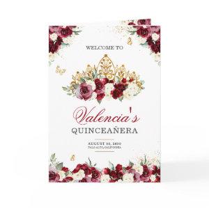 Burgundy Red Floral Tiara Butterfly Quinceanera Program