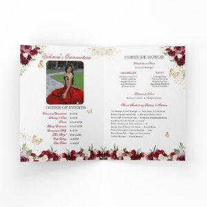 Burgundy Red Floral Tiara Butterfly Quinceanera Program