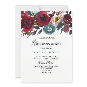 Burgundy Red Flowers Quinceanera Party