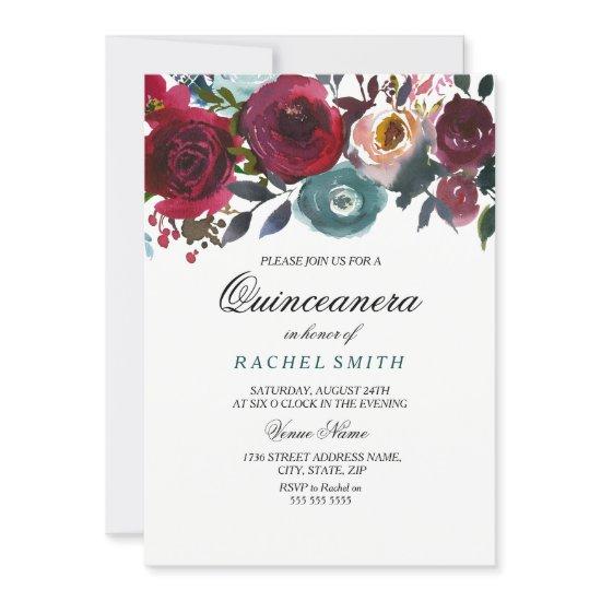 Burgundy Red Flowers Quinceanera Party