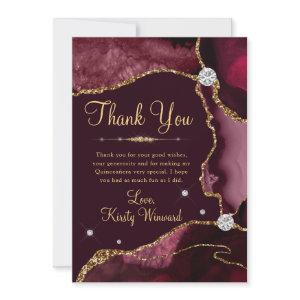 Burgundy Red & Gold Faux Glitter Agate Quinceanera Thank You Card