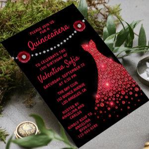 Burgundy Red Gown Diamond Rose Modern Quinceañera