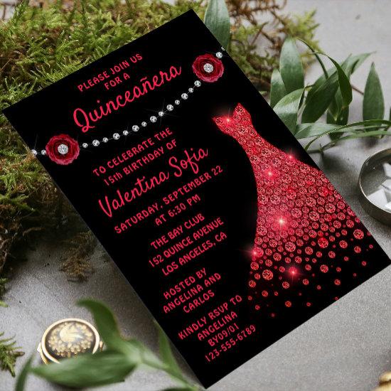 Burgundy Red Gown Diamond Rose Modern Quinceañera