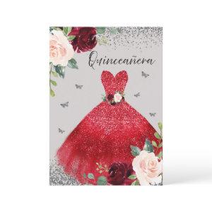 Burgundy Red Gown Dress Silver Gray Quinceanera