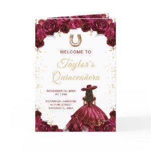 Burgundy Red Princess Charro Quinceañera Program
