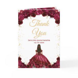 Burgundy Red Princess Floral Quinceañera Thank You Card
