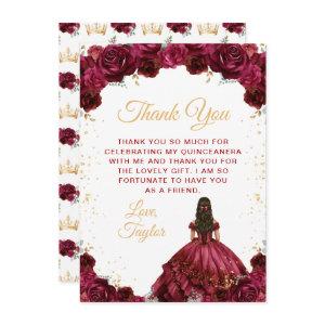 Burgundy Red Princess Floral Quinceañera Thank You Card