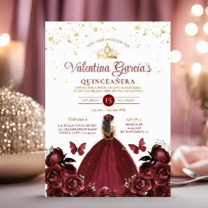 Burgundy Red Quinceañera 15 Anos Flowers Gold