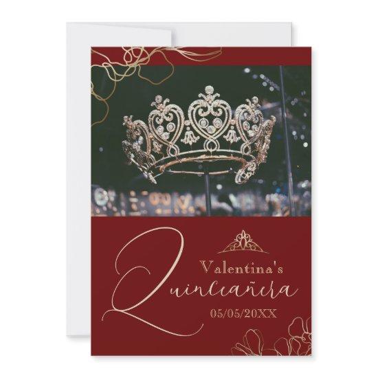 Burgundy Red Quinceañera thank you card template
