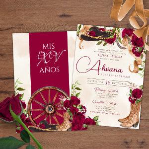 Burgundy Red Rose Charro Western Quinceanera