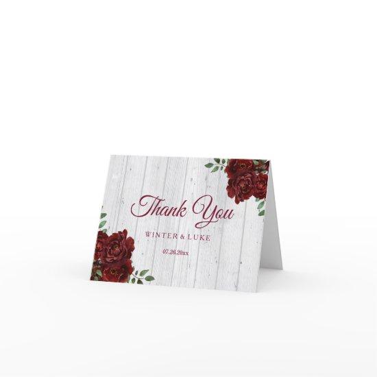 Burgundy Red Rose Rustic Wedding Thank You