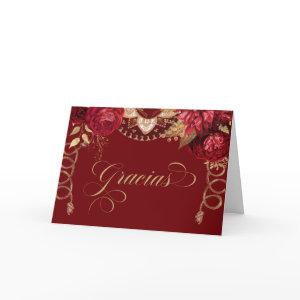 Burgundy Red Roses Elegant Charro Western Spanish Thank You Card