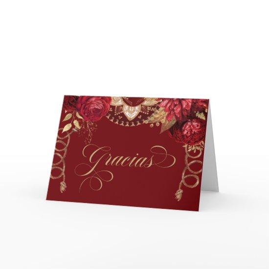 Burgundy Red Roses Elegant Charro Western Spanish Thank You Card