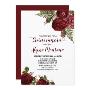 Burgundy Red Roses Floral Quinceanera