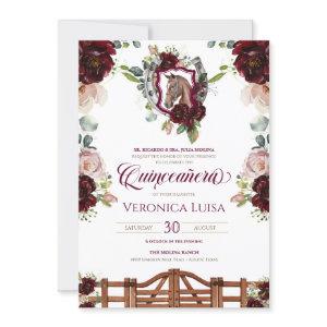 Burgundy Red Roses Horse Crest Rustic Quinceanera