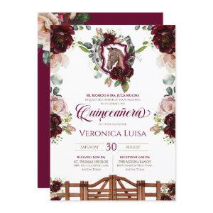 Burgundy Red Roses Horse Crest Rustic Quinceanera